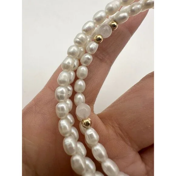 14k yellow gold beads freshwater pearl rose quartz wrap bracelet